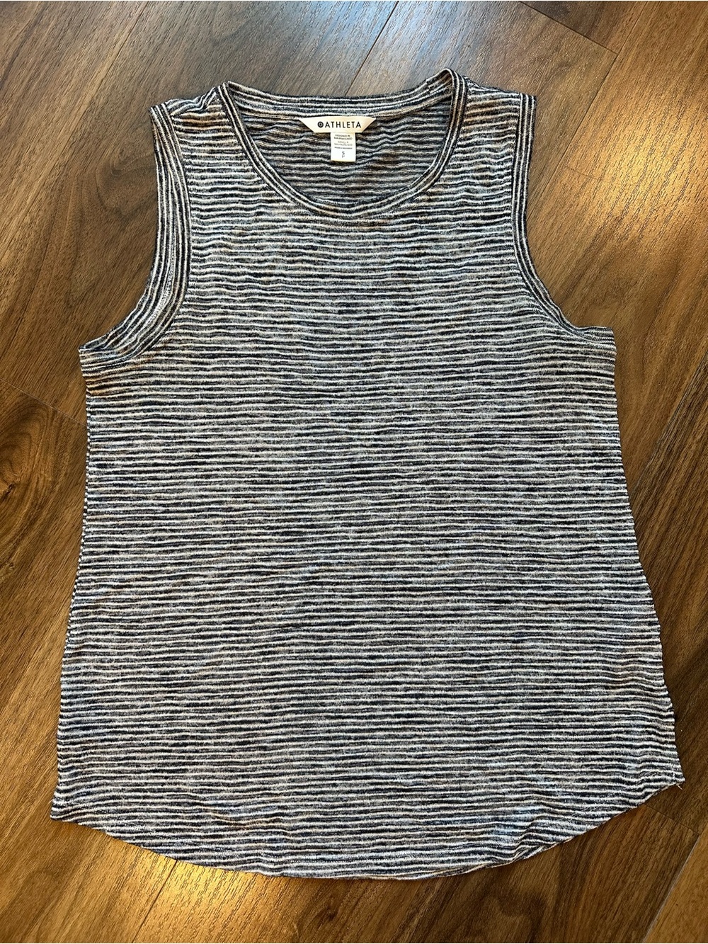 Athleta Women's Black and White Striped Sleeveless Tank
